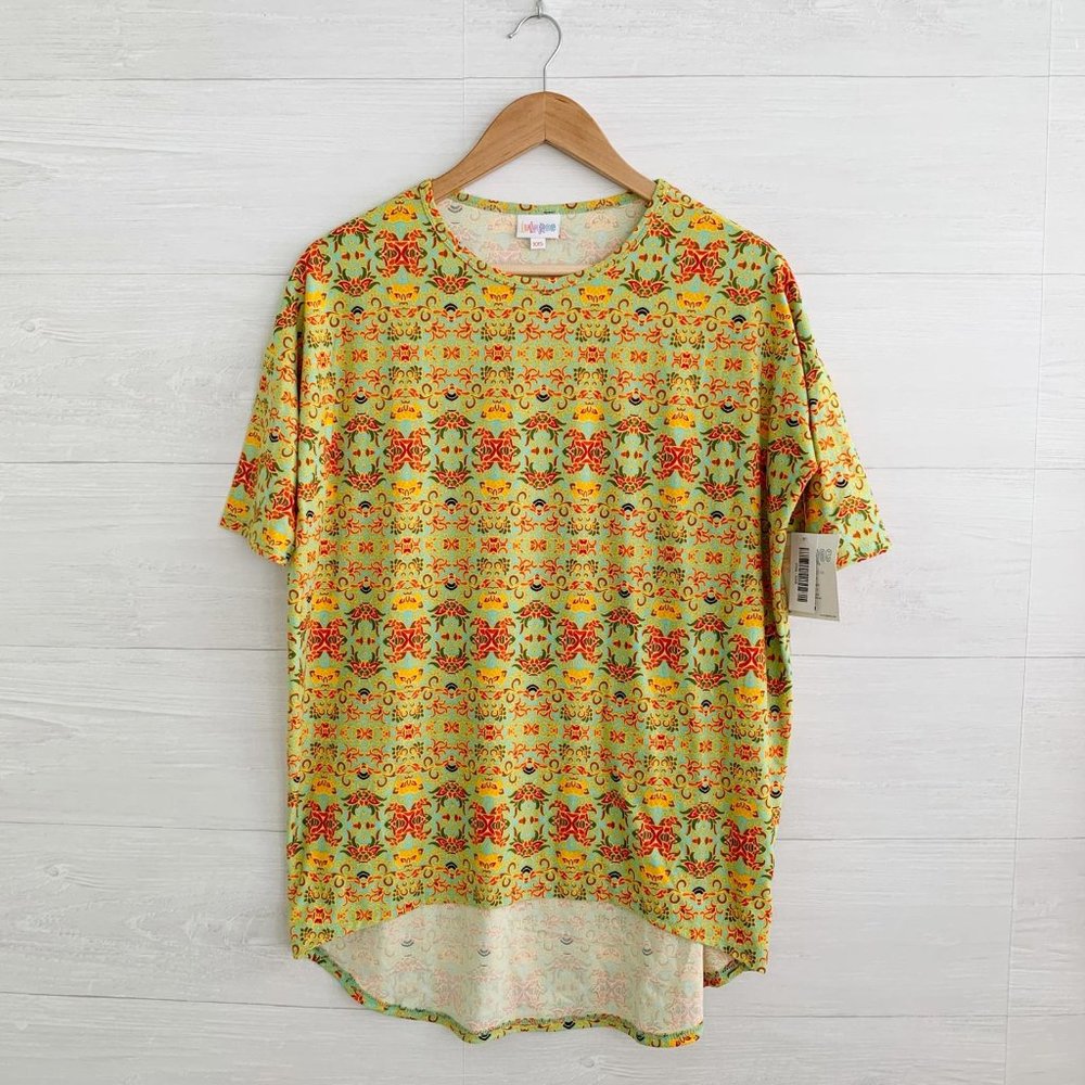 NWT Lularoe - Bright yellow aqua IRMA hi-lo top, XXS